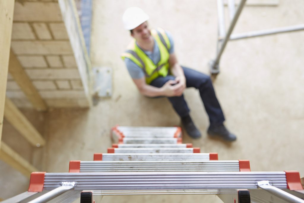 Construction Worker Falling Off Ladder And Injuring Leg, workplace accident solicitors Sheffield